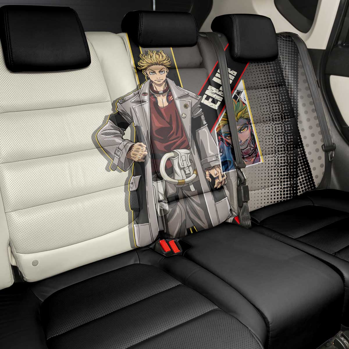 Enjin Crimson Strategist Back Car Seat Cover Grunge Manga Illustration Style