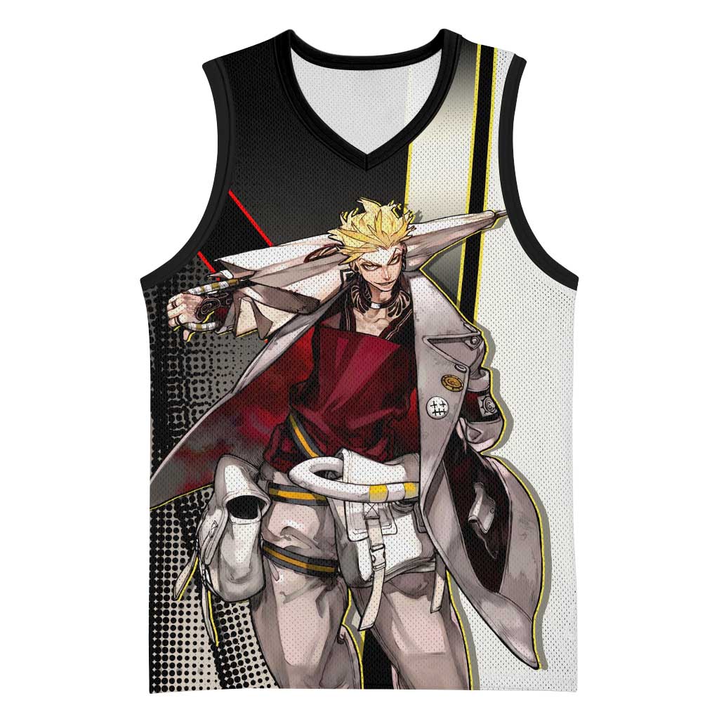 Enjin Crimson Strategist Basketball Jersey Grunge Manga Illustration Style