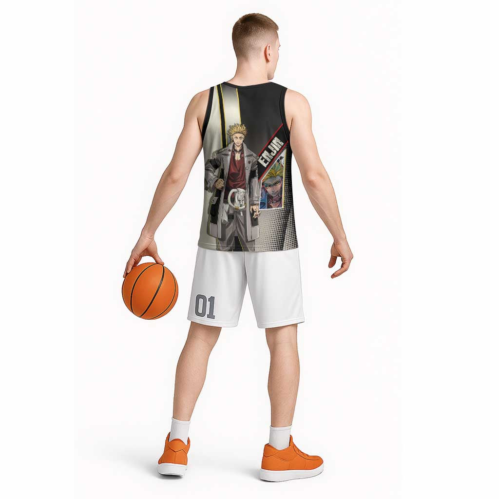 Enjin Crimson Strategist Basketball Jersey Grunge Manga Illustration Style