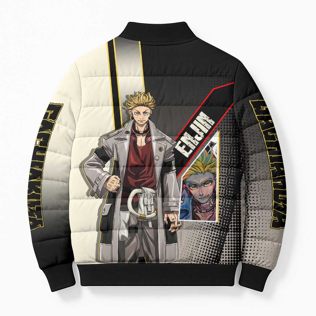 Enjin Crimson Strategist Bomber Puffer Jacket Grunge Manga Illustration Style