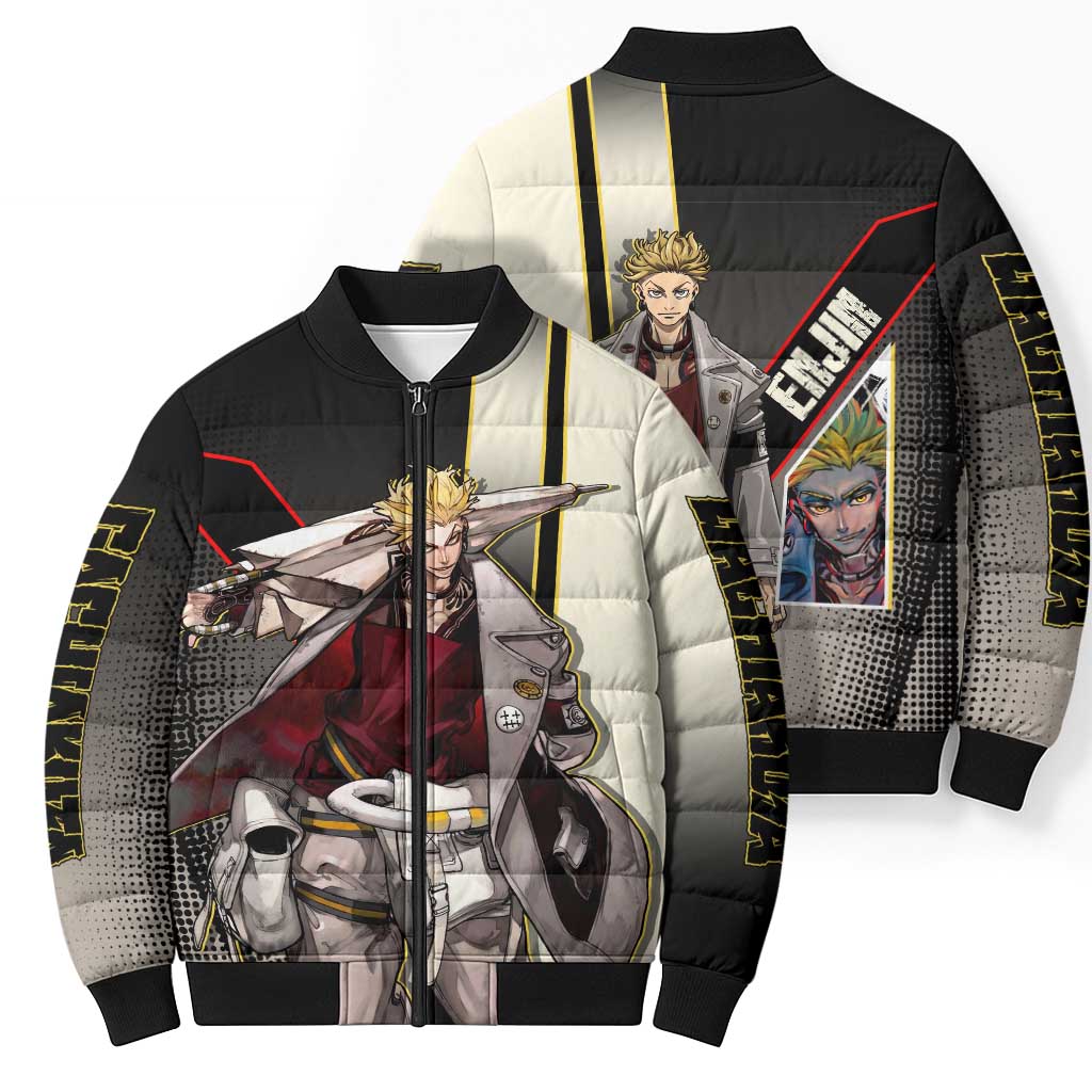 Enjin Crimson Strategist Bomber Puffer Jacket Grunge Manga Illustration Style