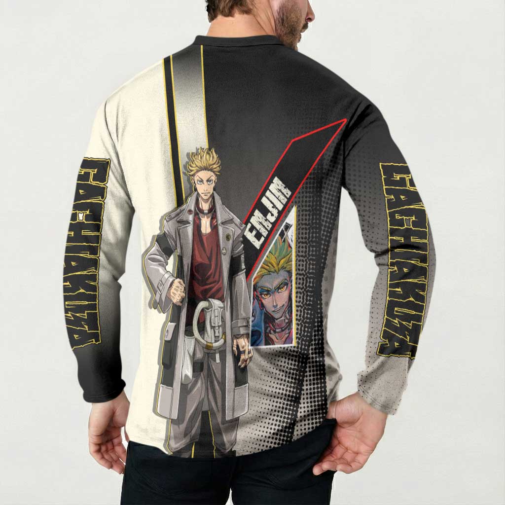 Enjin Crimson Strategist Button Sweatshirt Grunge Manga Illustration Style