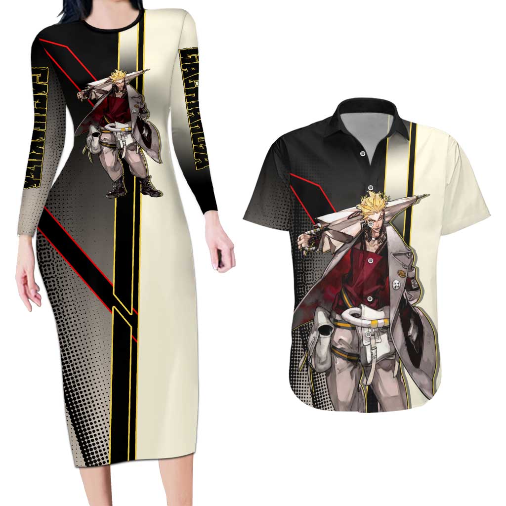 Enjin Crimson Strategist Couples Matching Long Sleeve Bodycon Dress and Hawaiian Shirt Grunge Manga Illustration Style