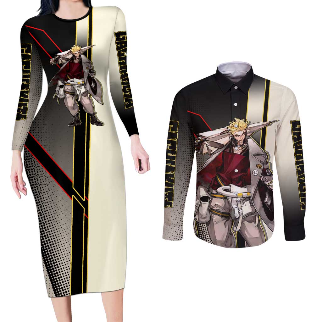 Enjin Crimson Strategist Couples Matching Long Sleeve Bodycon Dress and Long Sleeve Button Shirt Grunge Manga Illustration Style