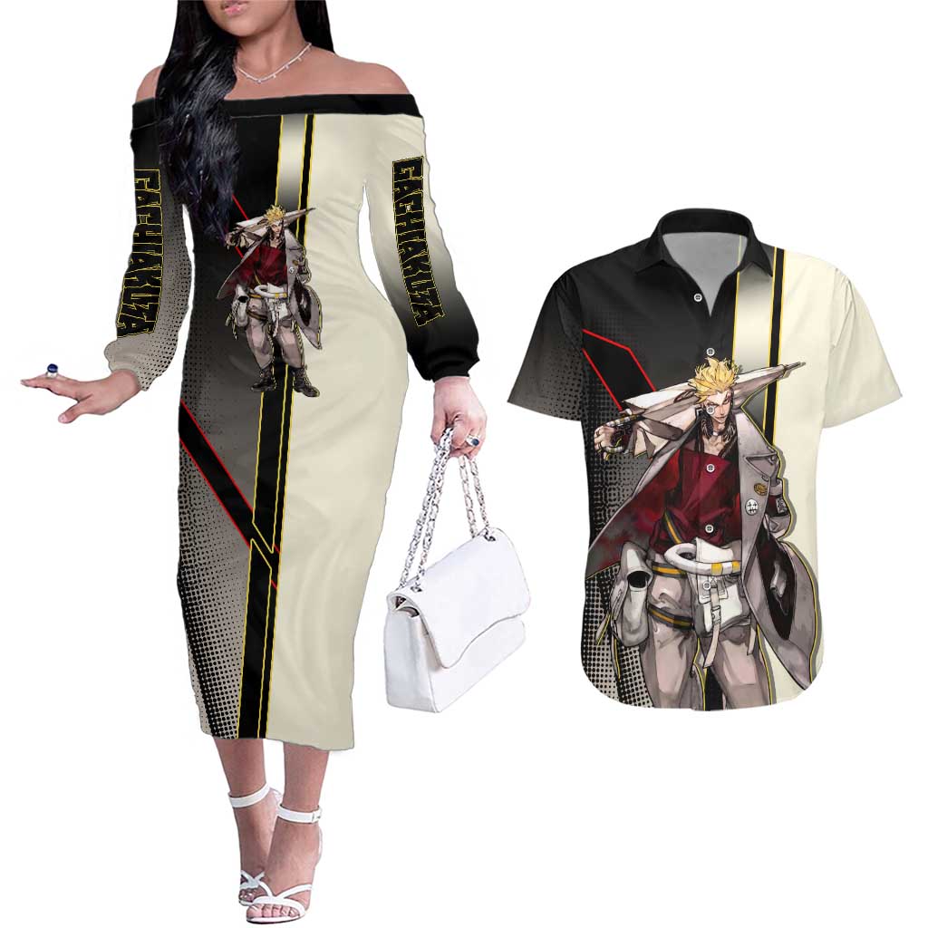 Enjin Crimson Strategist Couples Matching Off The Shoulder Long Sleeve Dress and Hawaiian Shirt Grunge Manga Illustration Style