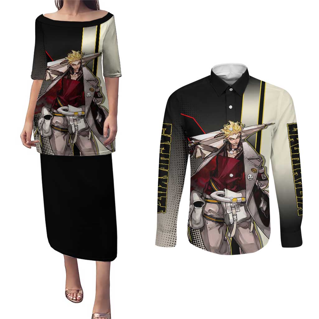 Enjin Crimson Strategist Couples Matching Puletasi and Long Sleeve Button Shirt Grunge Manga Illustration Style