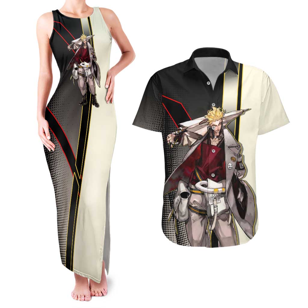 Enjin Crimson Strategist Couples Matching Tank Maxi Dress and Hawaiian Shirt Grunge Manga Illustration Style
