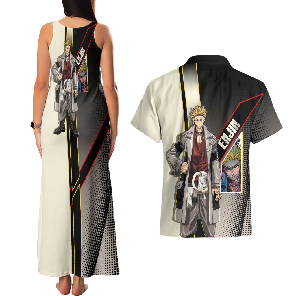 Enjin Crimson Strategist Couples Matching Tank Maxi Dress and Hawaiian Shirt Grunge Manga Illustration Style