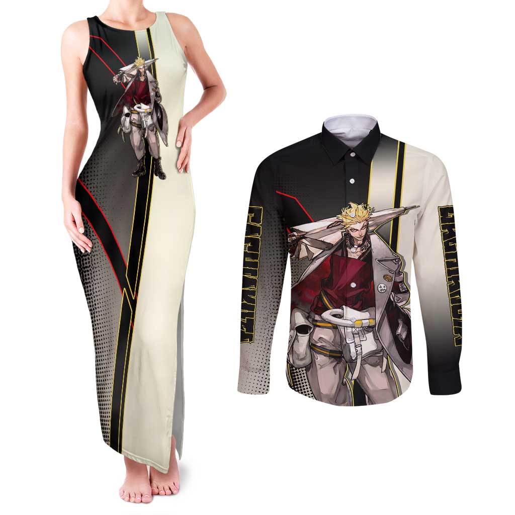 Enjin Crimson Strategist Couples Matching Tank Maxi Dress and Long Sleeve Button Shirt Grunge Manga Illustration Style