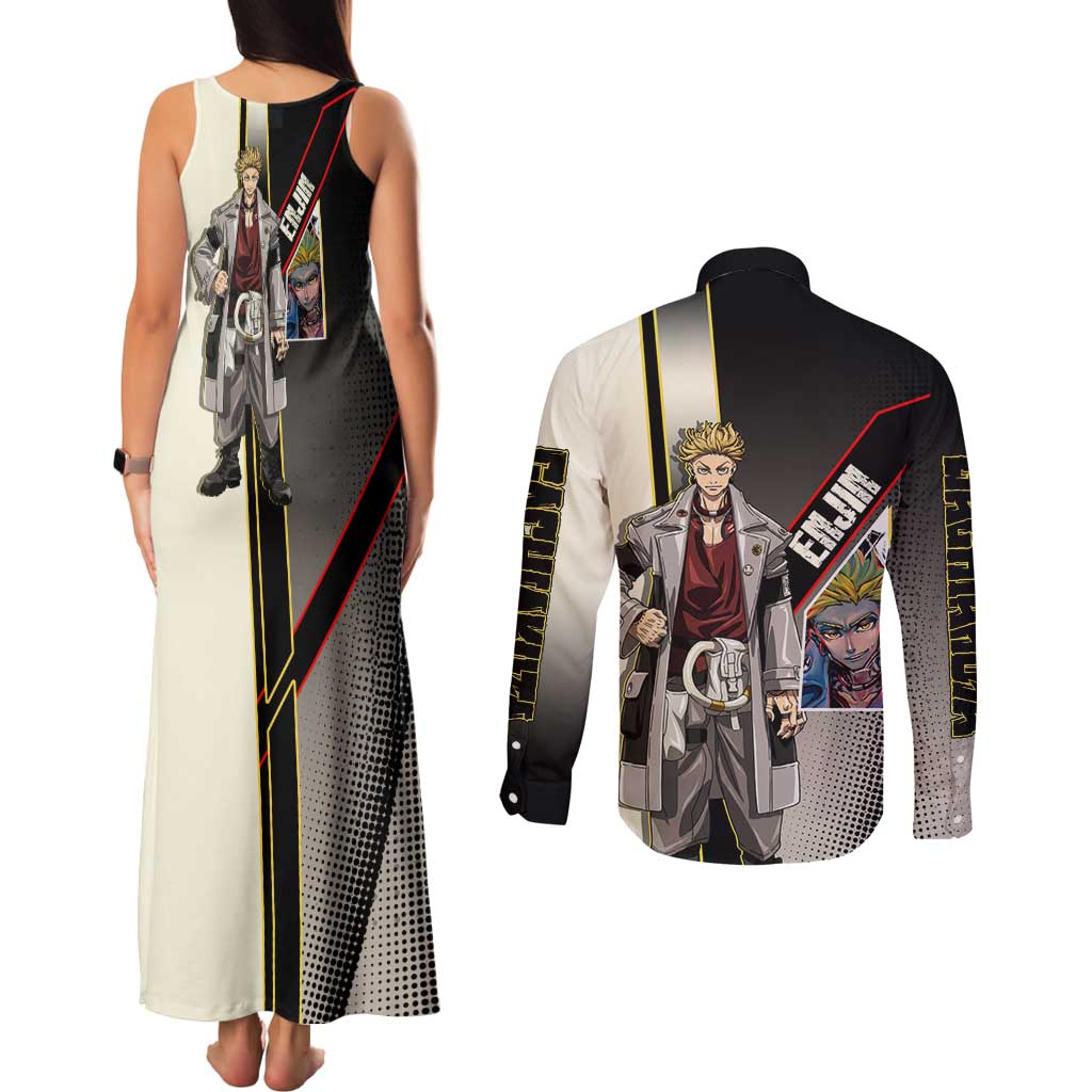 Enjin Crimson Strategist Couples Matching Tank Maxi Dress and Long Sleeve Button Shirt Grunge Manga Illustration Style
