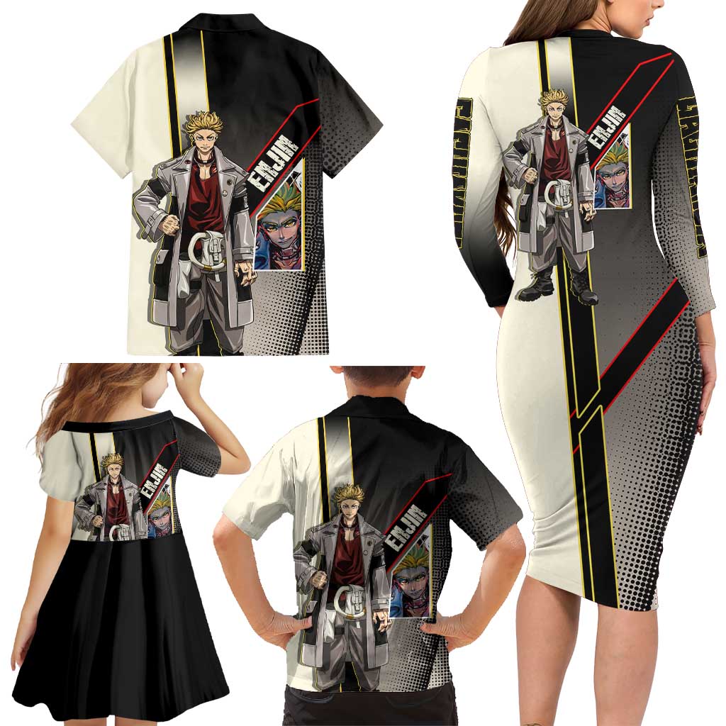 Enjin Crimson Strategist Family Matching Long Sleeve Bodycon Dress and Hawaiian Shirt Grunge Manga Illustration Style