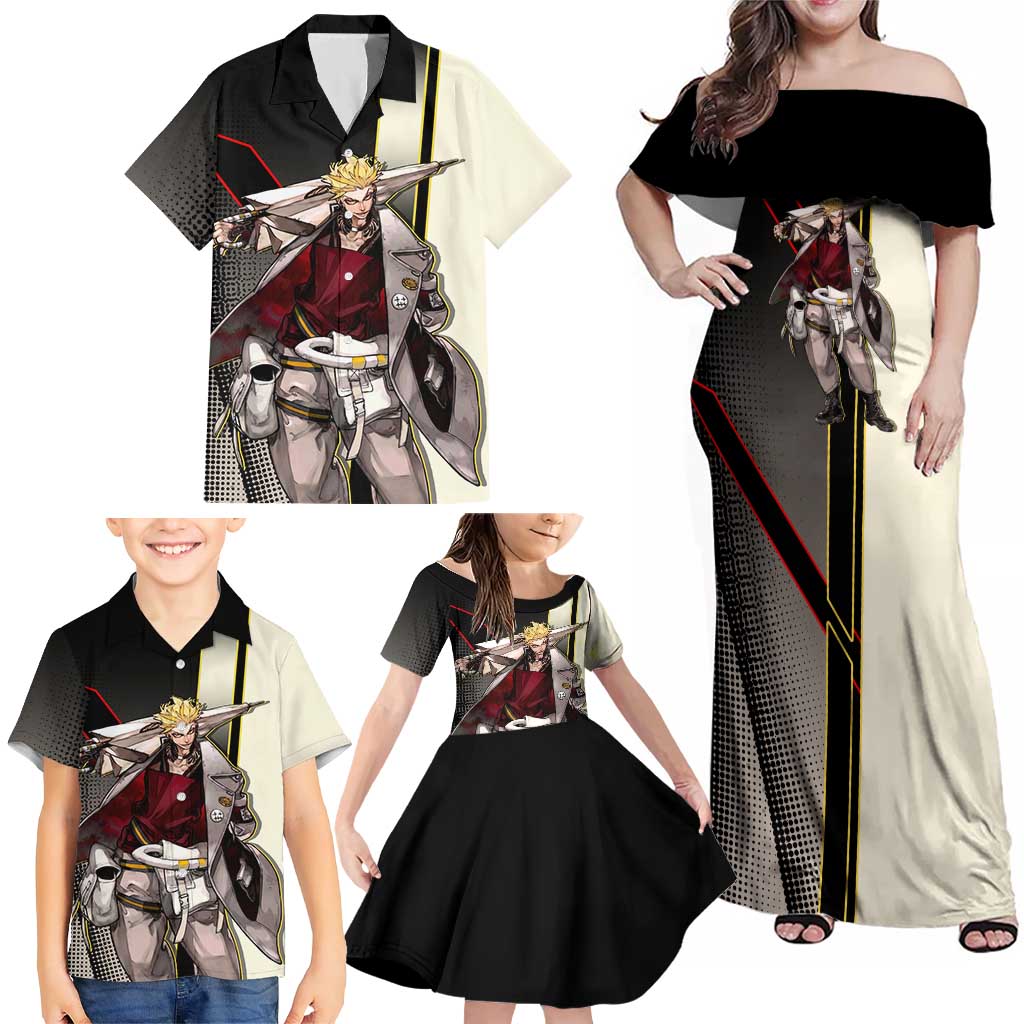 Enjin Crimson Strategist Family Matching Off Shoulder Maxi Dress and Hawaiian Shirt Grunge Manga Illustration Style