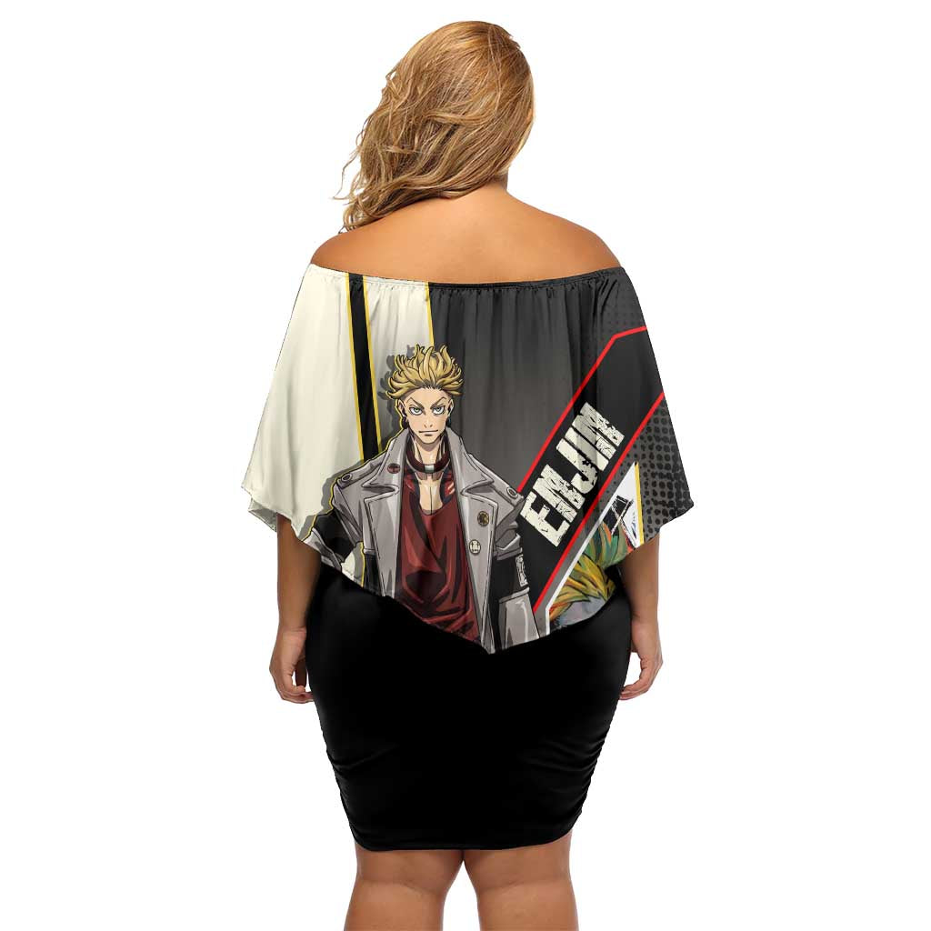 Enjin Crimson Strategist Family Matching Off Shoulder Short Dress and Hawaiian Shirt Grunge Manga Illustration Style