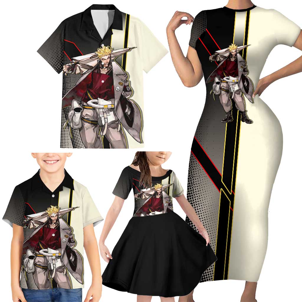 Enjin Crimson Strategist Family Matching Short Sleeve Bodycon Dress and Hawaiian Shirt Grunge Manga Illustration Style