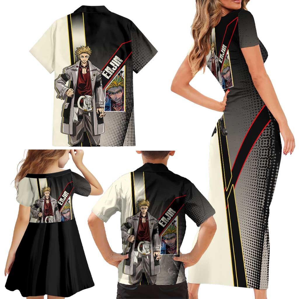 Enjin Crimson Strategist Family Matching Short Sleeve Bodycon Dress and Hawaiian Shirt Grunge Manga Illustration Style