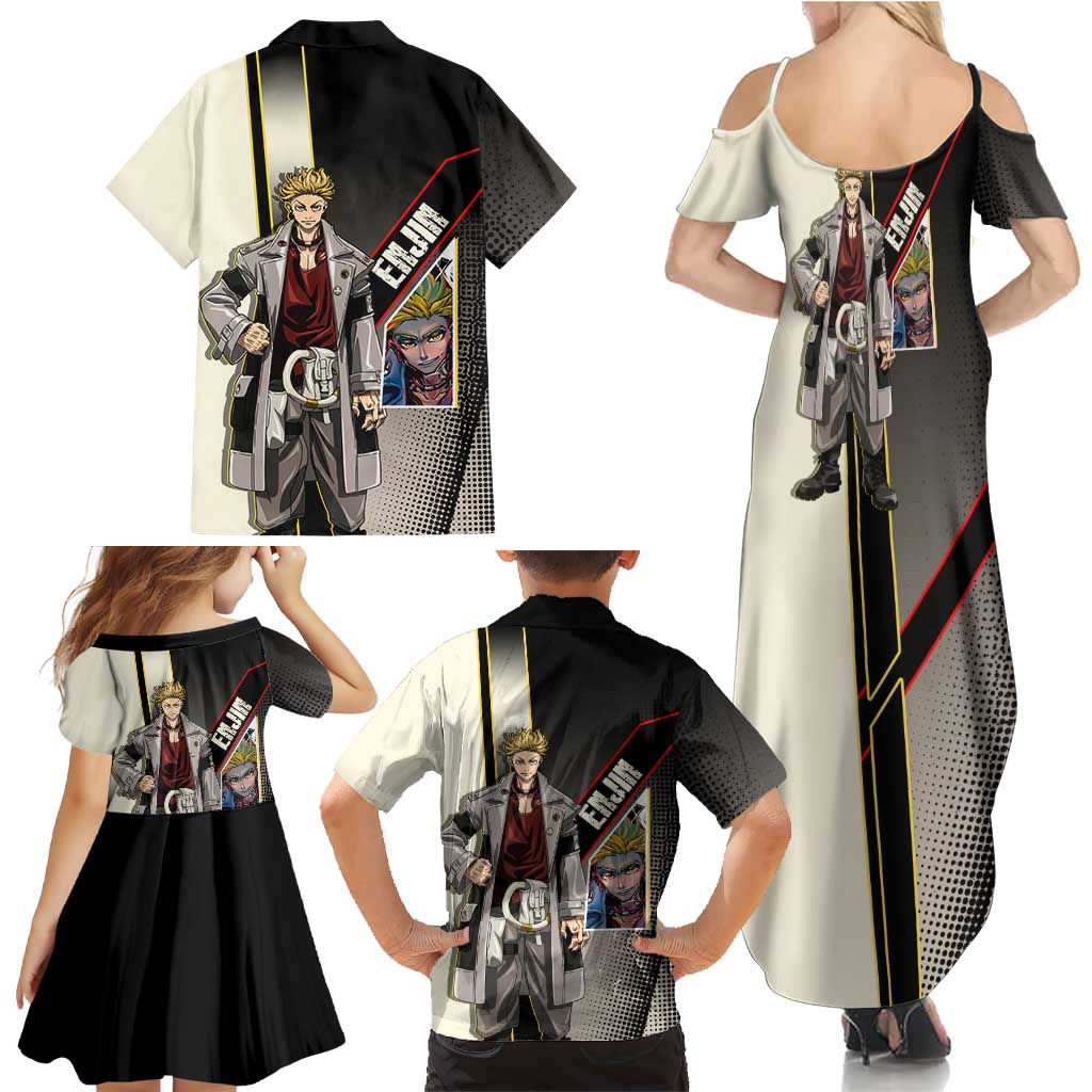 Enjin Crimson Strategist Family Matching Summer Maxi Dress and Hawaiian Shirt Grunge Manga Illustration Style