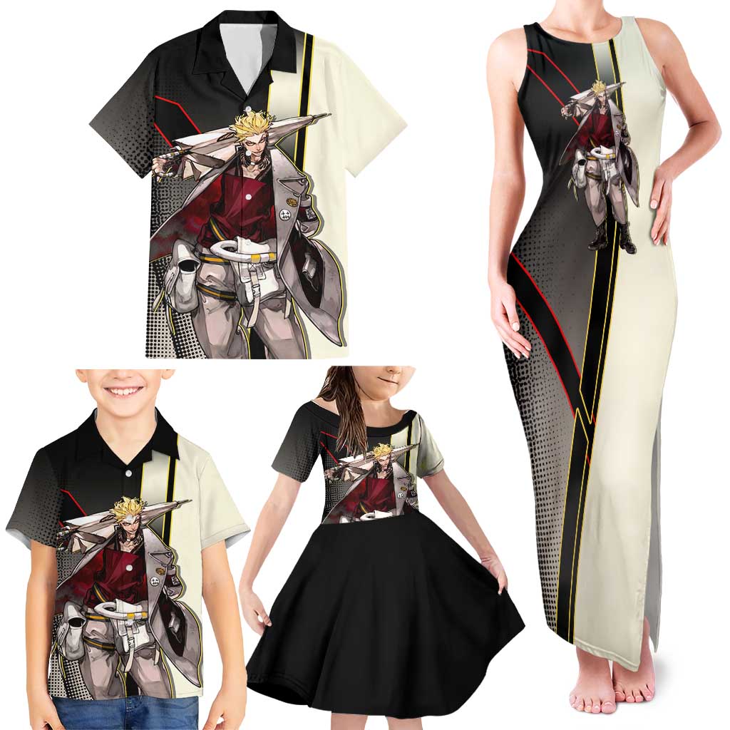 Enjin Crimson Strategist Family Matching Tank Maxi Dress and Hawaiian Shirt Grunge Manga Illustration Style