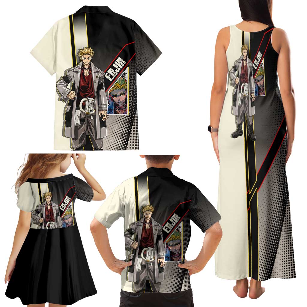 Enjin Crimson Strategist Family Matching Tank Maxi Dress and Hawaiian Shirt Grunge Manga Illustration Style