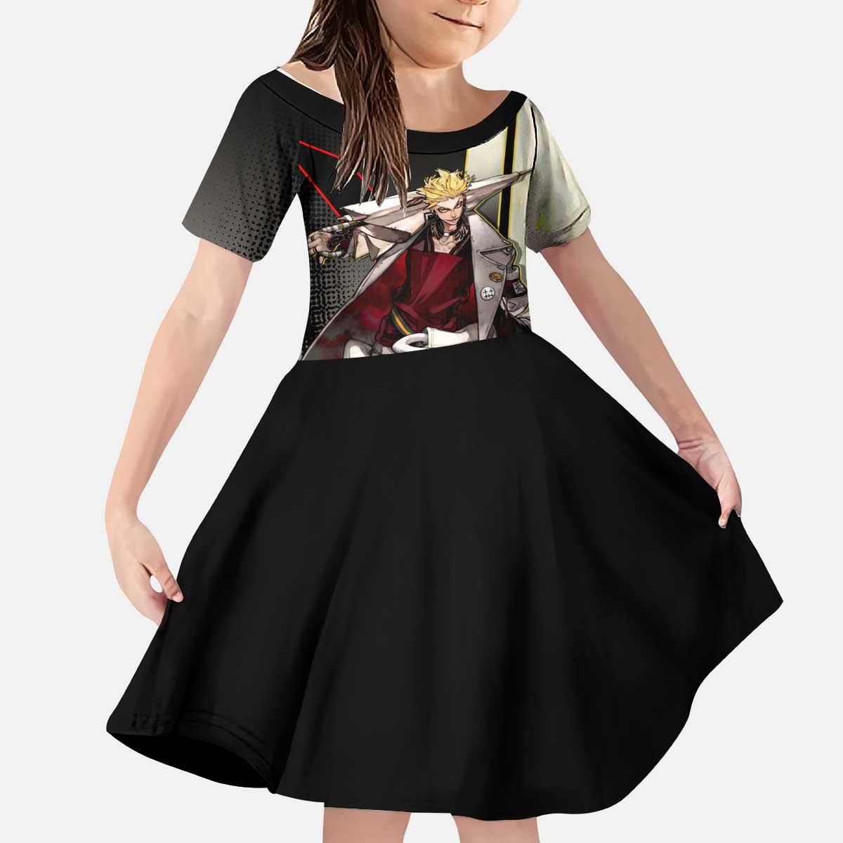 Enjin Crimson Strategist Kid Short Sleeve Dress Grunge Manga Illustration Style