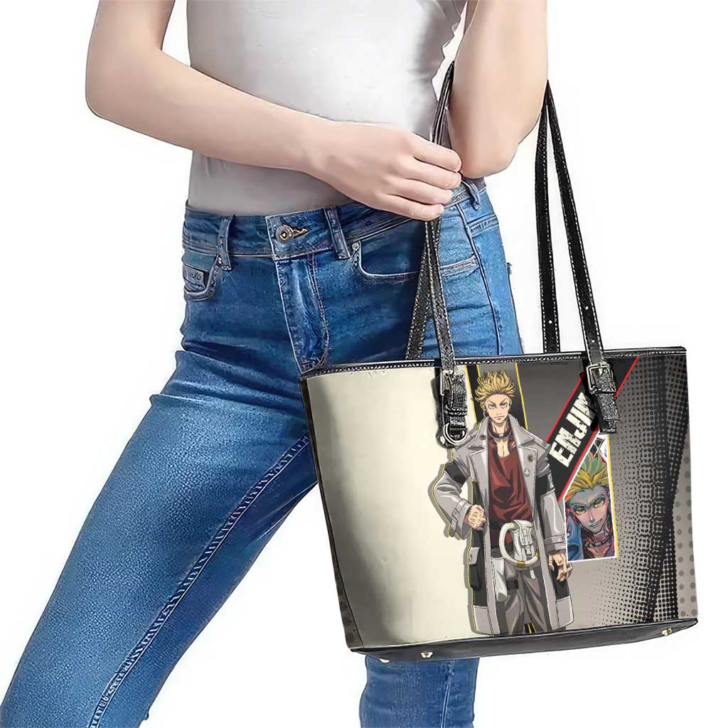 Enjin Crimson Strategist Leather Tote Bag Grunge Manga Illustration Style