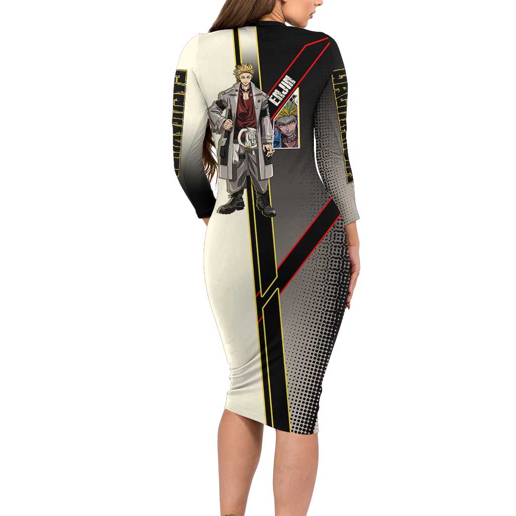 Enjin Crimson Strategist Long Sleeve Bodycon Dress Grunge Manga Illustration Style