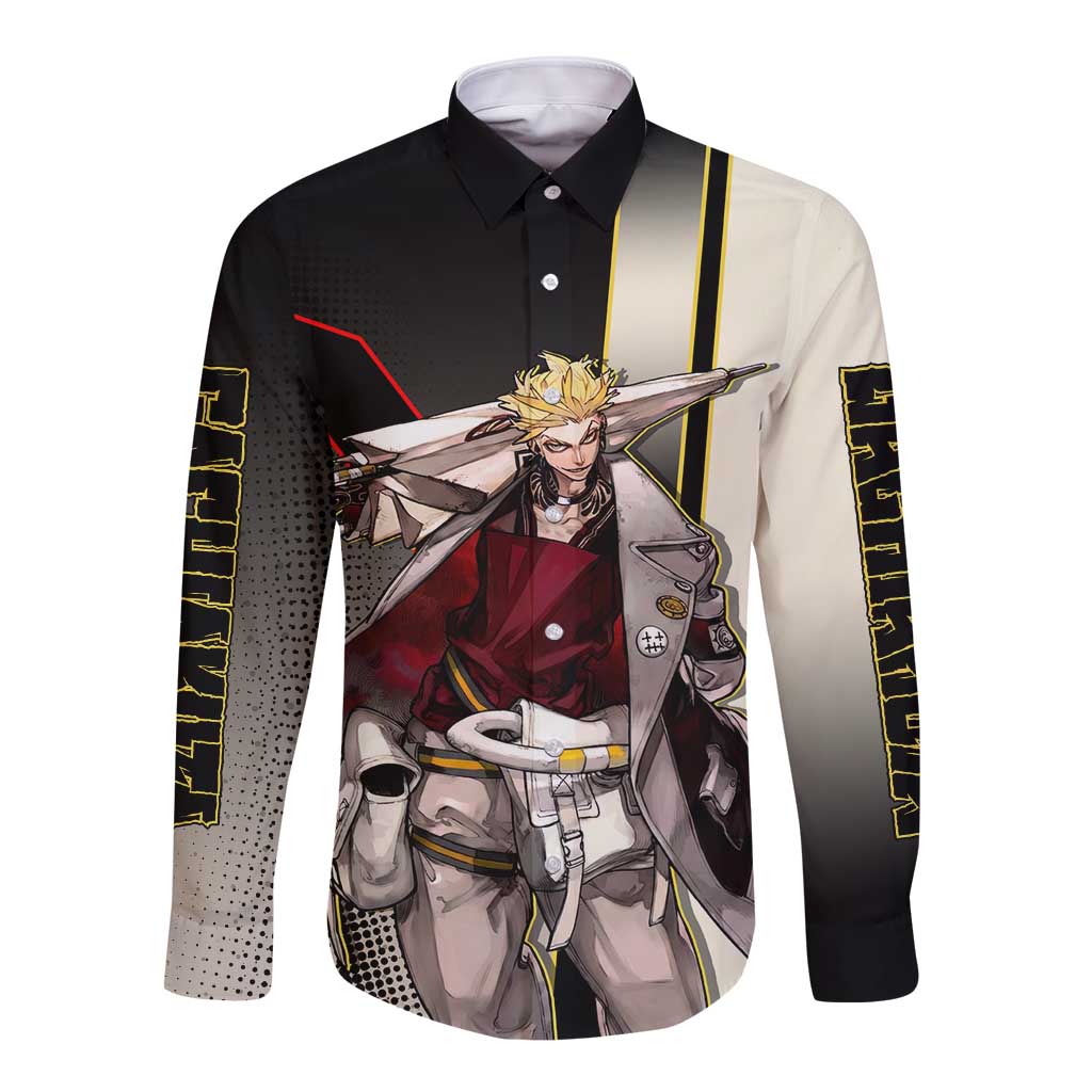 Enjin Crimson Strategist Long Sleeve Button Shirt Grunge Manga Illustration Style