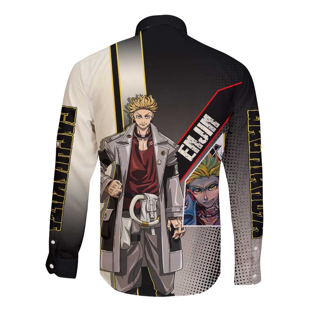 Enjin Crimson Strategist Long Sleeve Button Shirt Grunge Manga Illustration Style