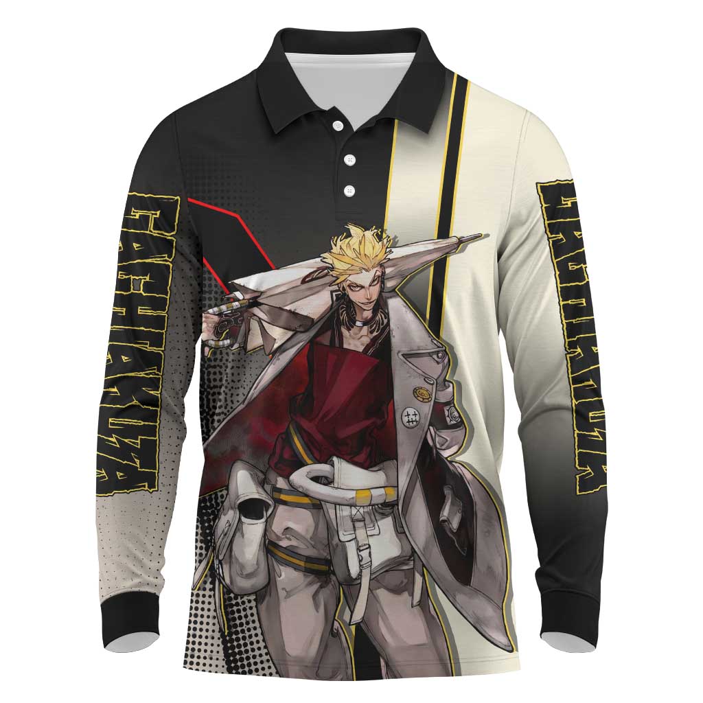 Enjin Crimson Strategist Long Sleeve Polo Shirt Grunge Manga Illustration Style