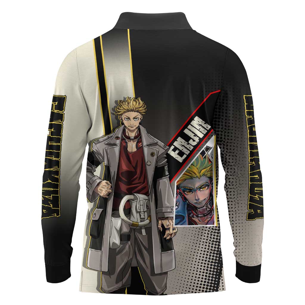 Enjin Crimson Strategist Long Sleeve Polo Shirt Grunge Manga Illustration Style
