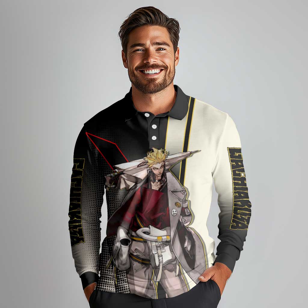 Enjin Crimson Strategist Long Sleeve Polo Shirt Grunge Manga Illustration Style