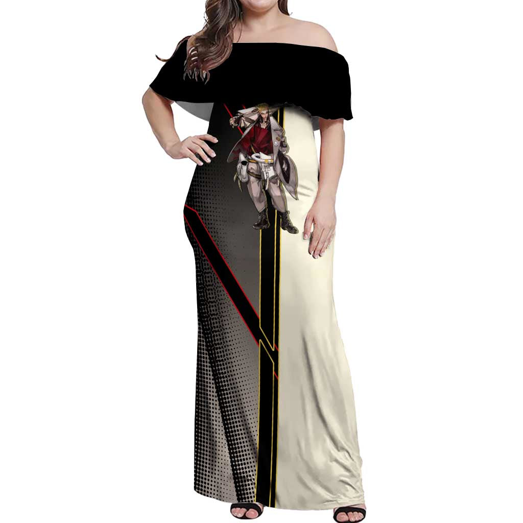 Enjin Crimson Strategist Off Shoulder Maxi Dress Grunge Manga Illustration Style