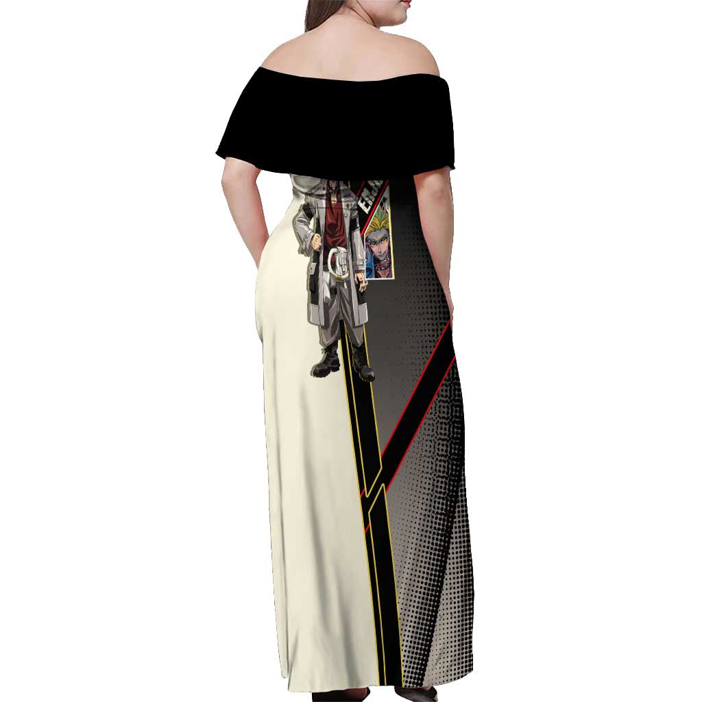 Enjin Crimson Strategist Off Shoulder Maxi Dress Grunge Manga Illustration Style
