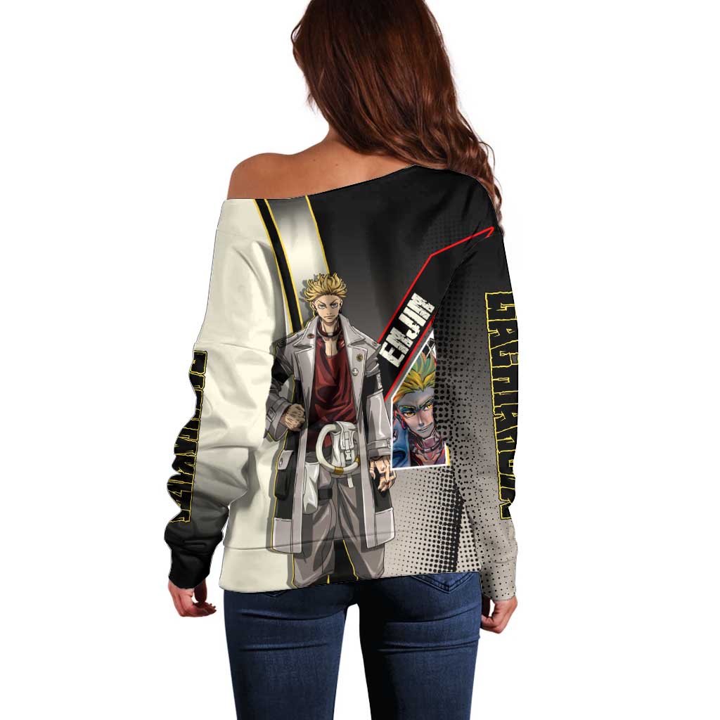 Enjin Crimson Strategist Off Shoulder Sweater Grunge Manga Illustration Style