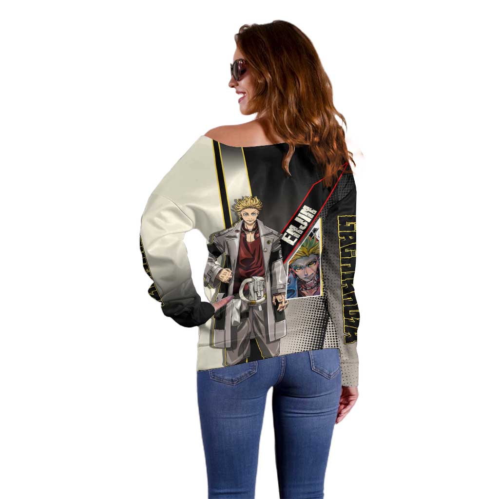 Enjin Crimson Strategist Off Shoulder Sweater Grunge Manga Illustration Style