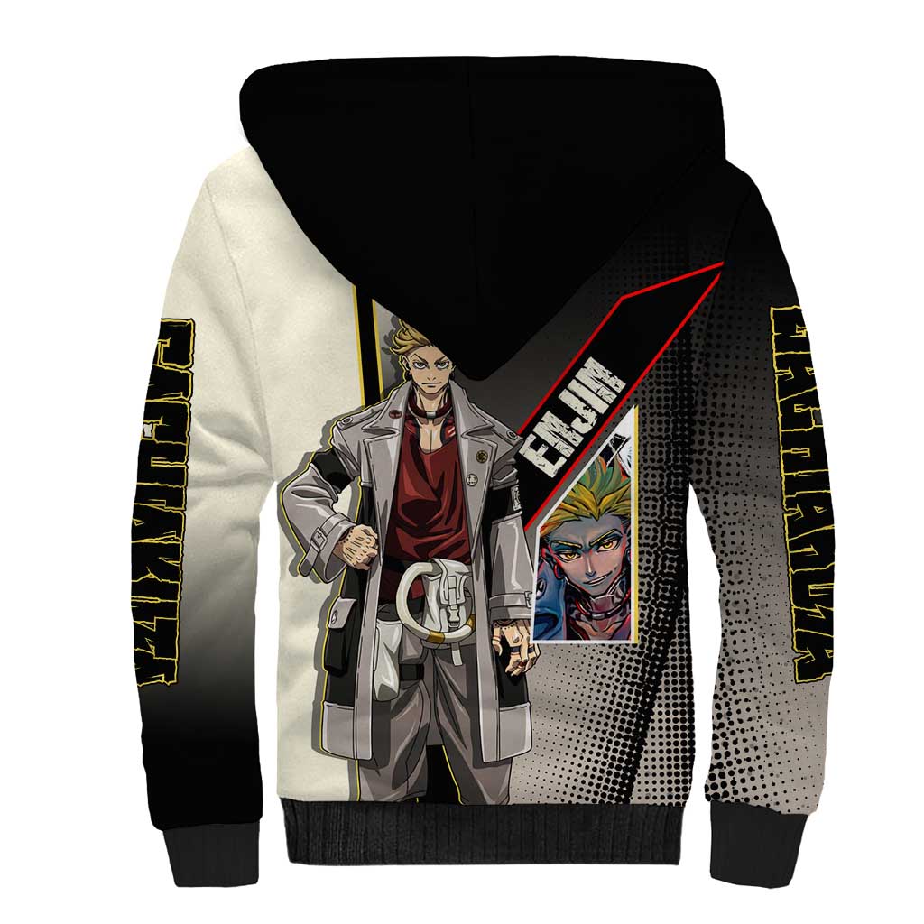 Enjin Crimson Strategist Sherpa Hoodie Grunge Manga Illustration Style