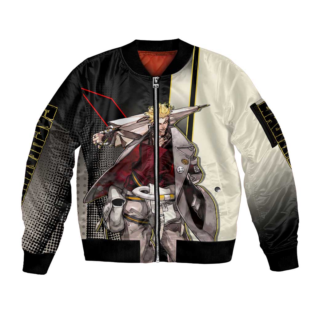 Enjin Crimson Strategist Sleeve Zip Bomber Jacket Grunge Manga Illustration Style