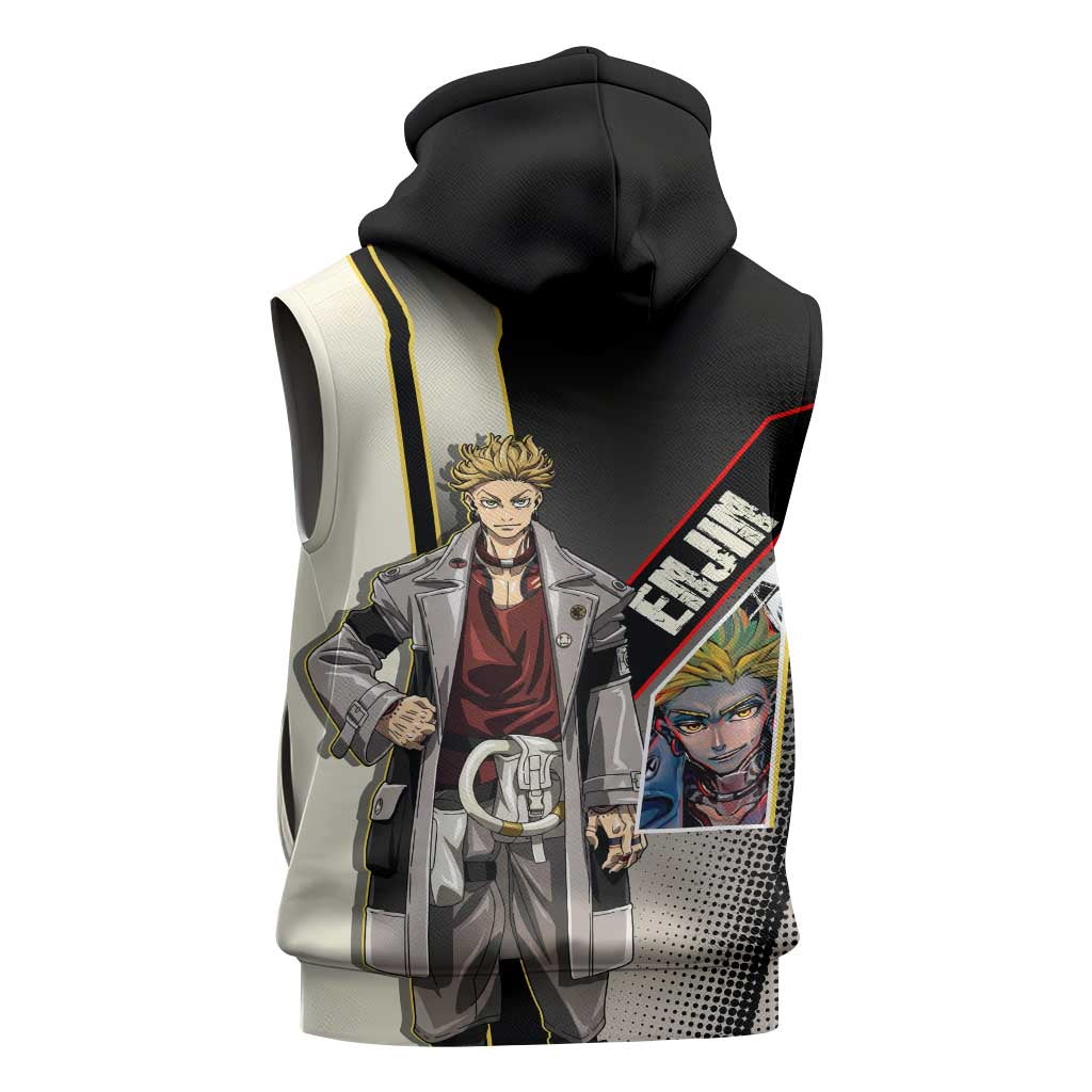 Enjin Crimson Strategist Sleeveless Hoodie Grunge Manga Illustration Style