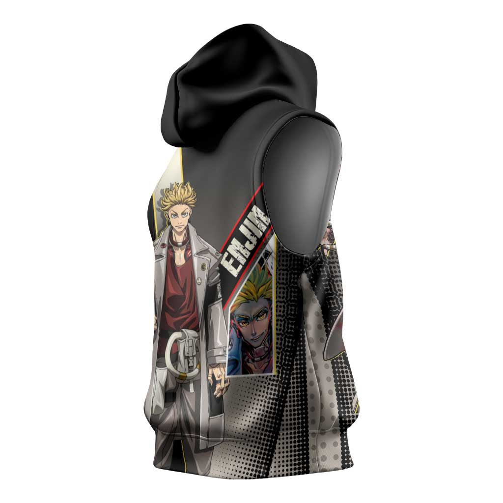 Enjin Crimson Strategist Sleeveless Hoodie Grunge Manga Illustration Style