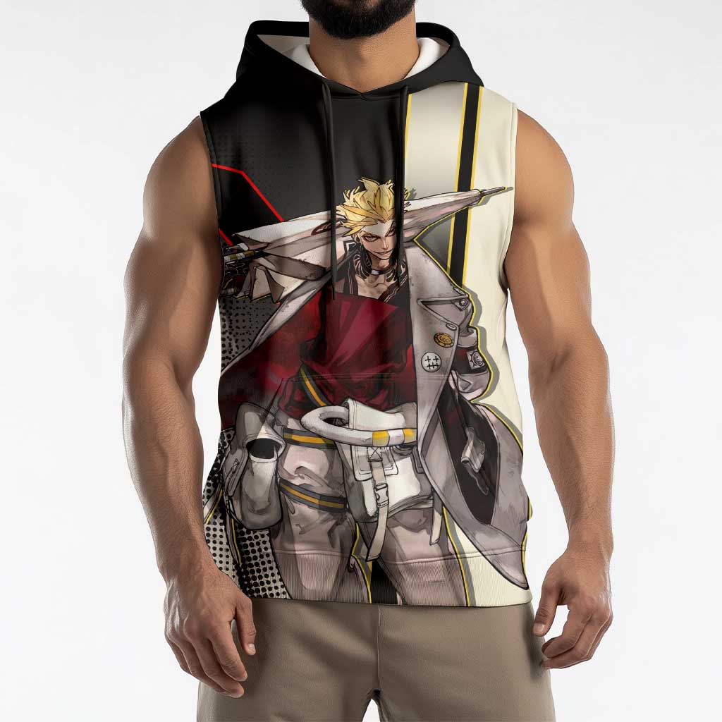 Enjin Crimson Strategist Sleeveless Hoodie Grunge Manga Illustration Style