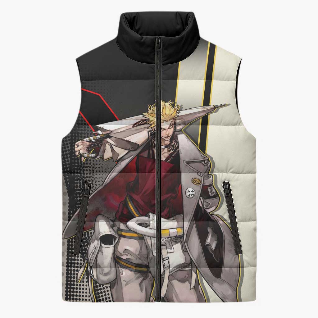 Enjin Crimson Strategist Sleeveless Puffer Jacket Grunge Manga Illustration Style