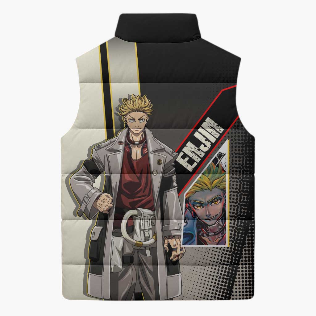 Enjin Crimson Strategist Sleeveless Puffer Jacket Grunge Manga Illustration Style