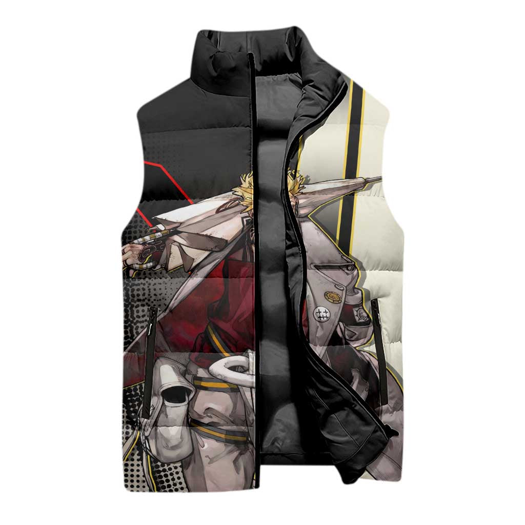 Enjin Crimson Strategist Sleeveless Puffer Jacket Grunge Manga Illustration Style
