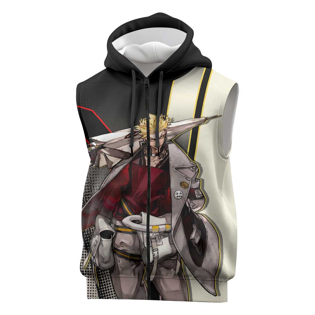 Enjin Crimson Strategist Sleeveless Zip Hoodie Grunge Manga Illustration Style