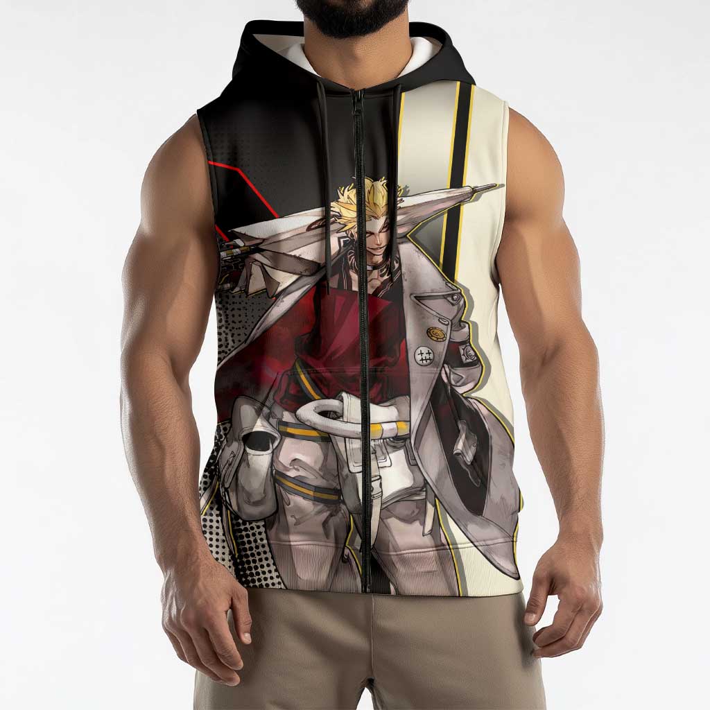 Enjin Crimson Strategist Sleeveless Zip Hoodie Grunge Manga Illustration Style