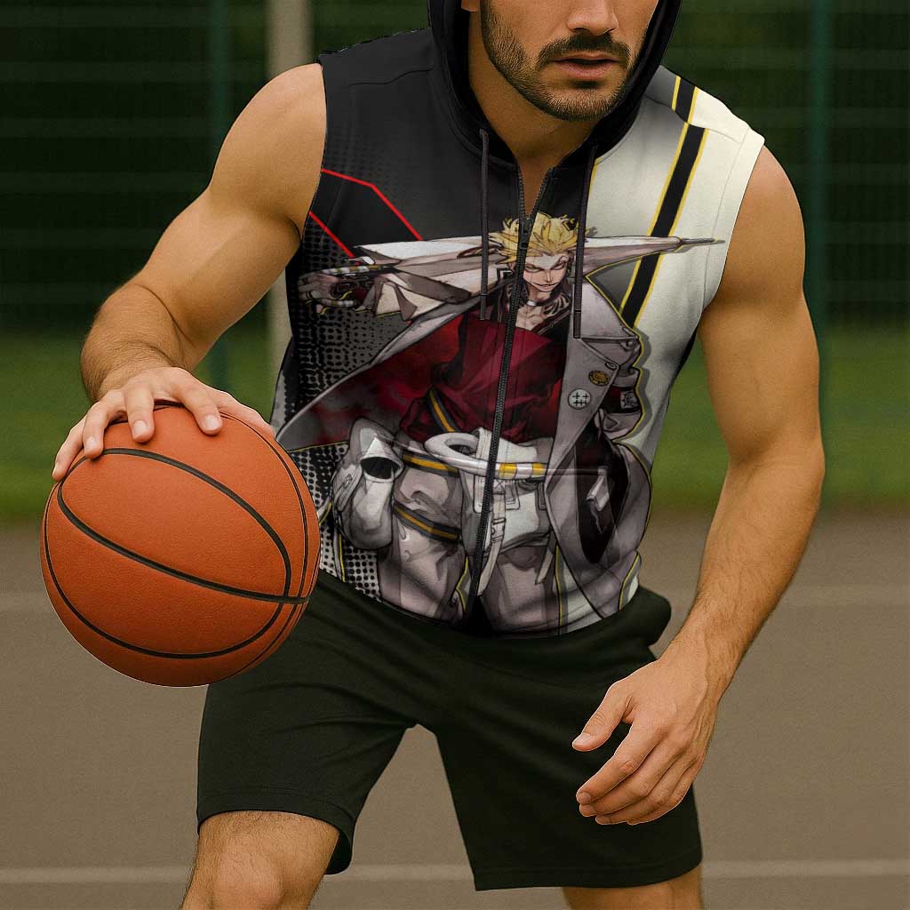 Enjin Crimson Strategist Sleeveless Zip Hoodie Grunge Manga Illustration Style
