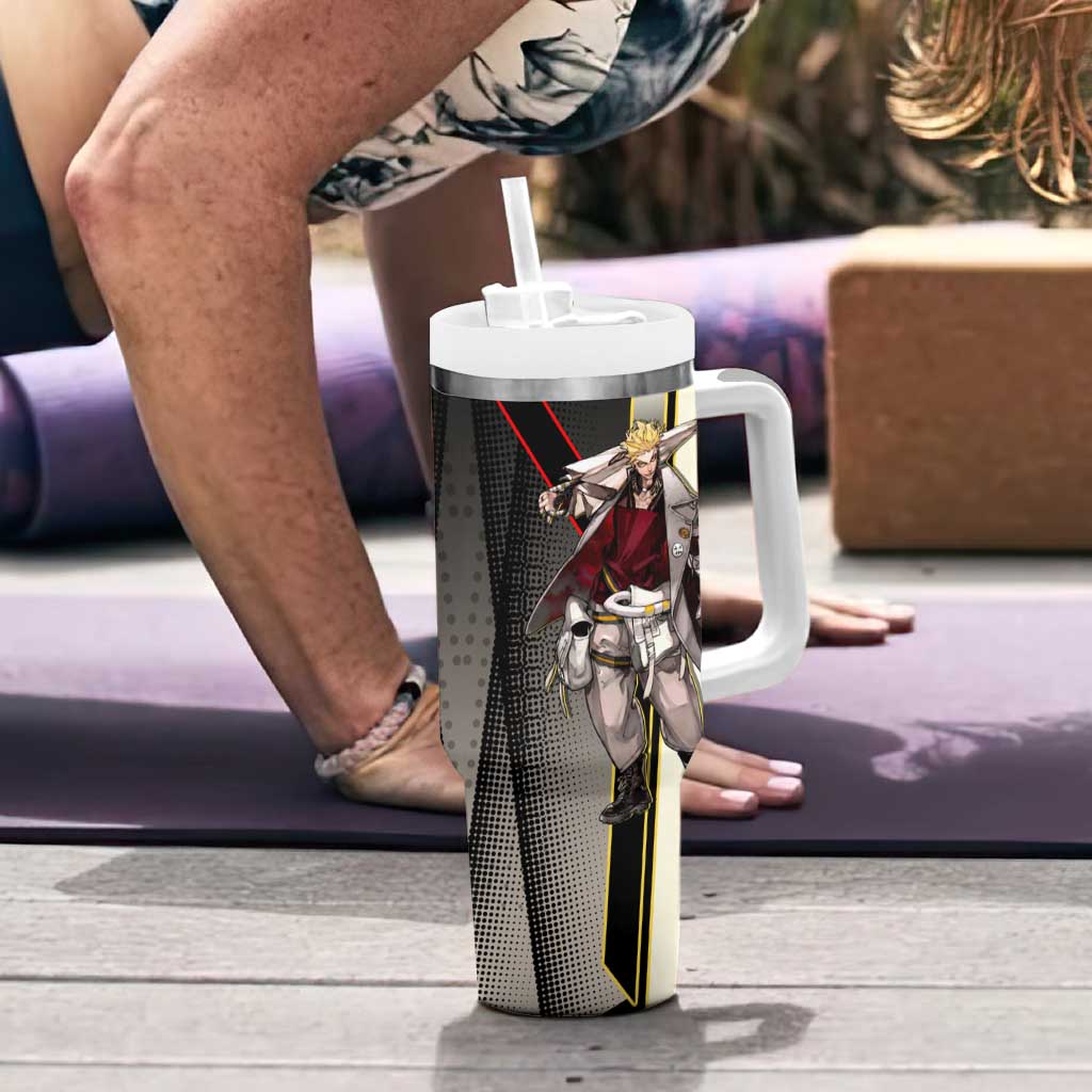 Enjin Crimson Strategist Tumbler With Handle Grunge Manga Illustration Style