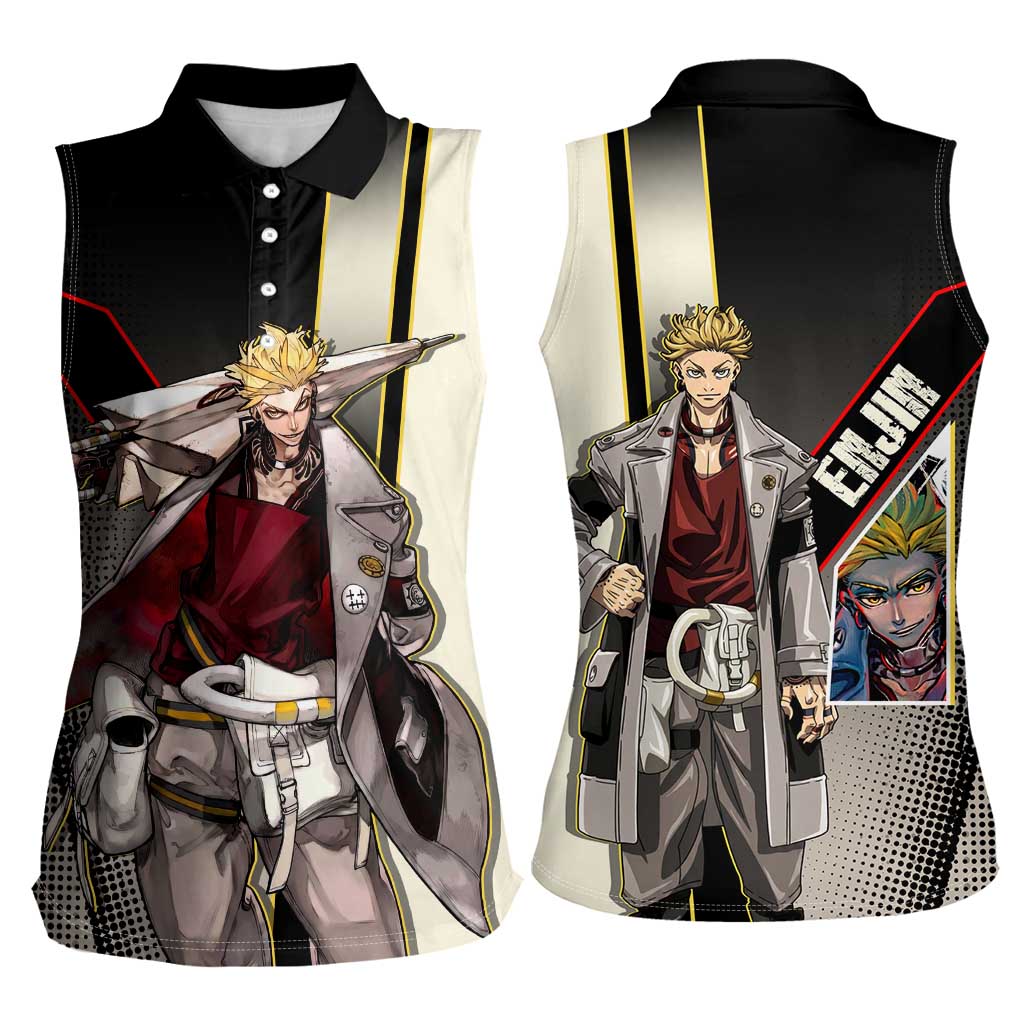 Enjin Crimson Strategist Women Sleeveless Polo Shirt Grunge Manga Illustration Style