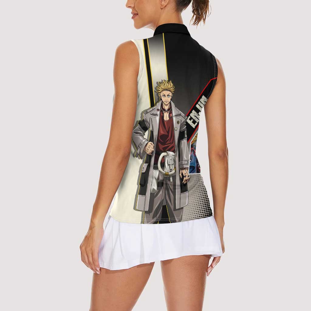 Enjin Crimson Strategist Women Sleeveless Polo Shirt Grunge Manga Illustration Style