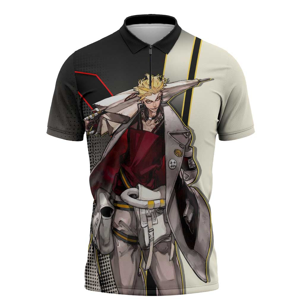 Enjin Crimson Strategist Zipper Polo Shirt Grunge Manga Illustration Style
