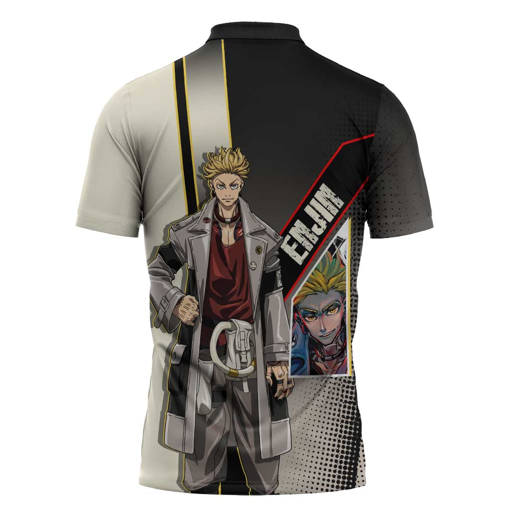 Enjin Crimson Strategist Zipper Polo Shirt Grunge Manga Illustration Style